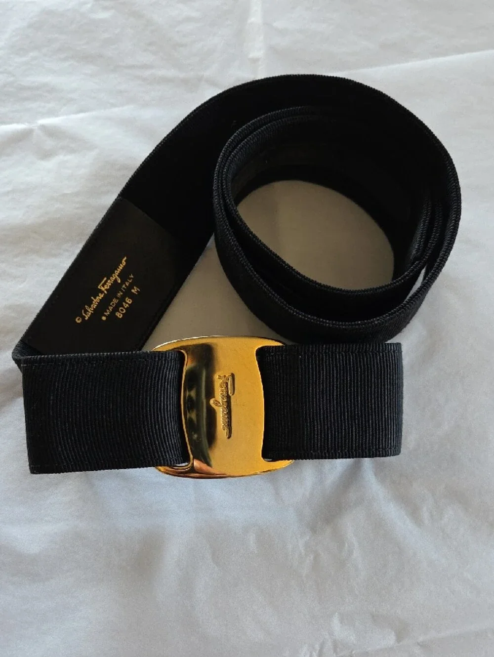 Salvatore Ferragamo Black Grosgrain Belt with Gold Logo Buckle